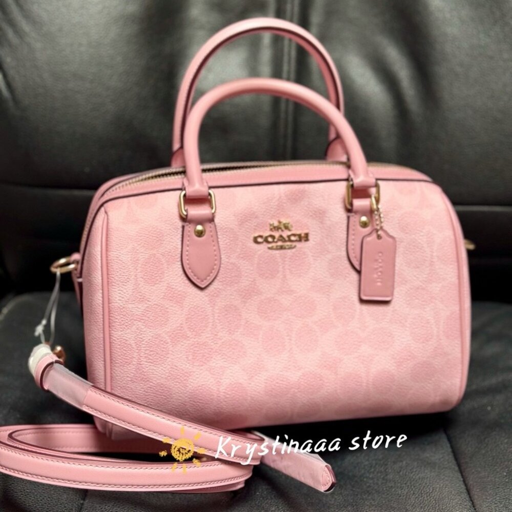 Coach Rowan Satchel Bag In Signature Canvas Powder/Pink - Picture 8 of 12